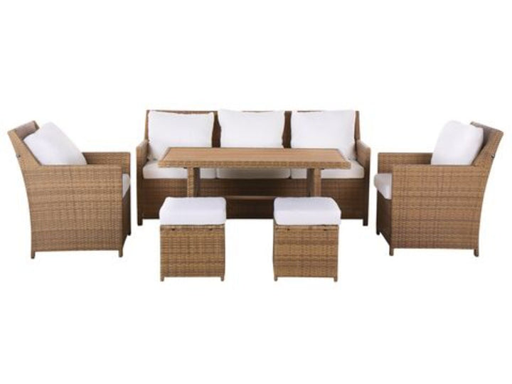 5 Seater PE Rattan Garden Sofa Set Brown and White Fonti