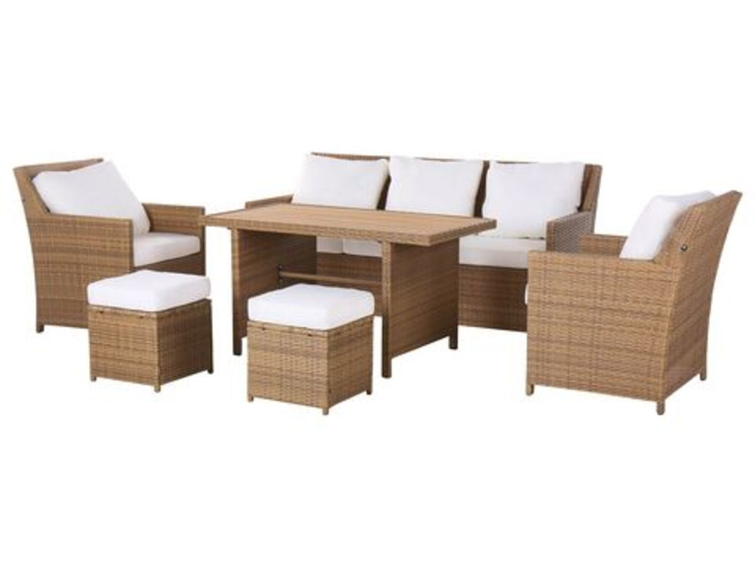 5 Seater PE Rattan Garden Sofa Set Brown and White Fonti