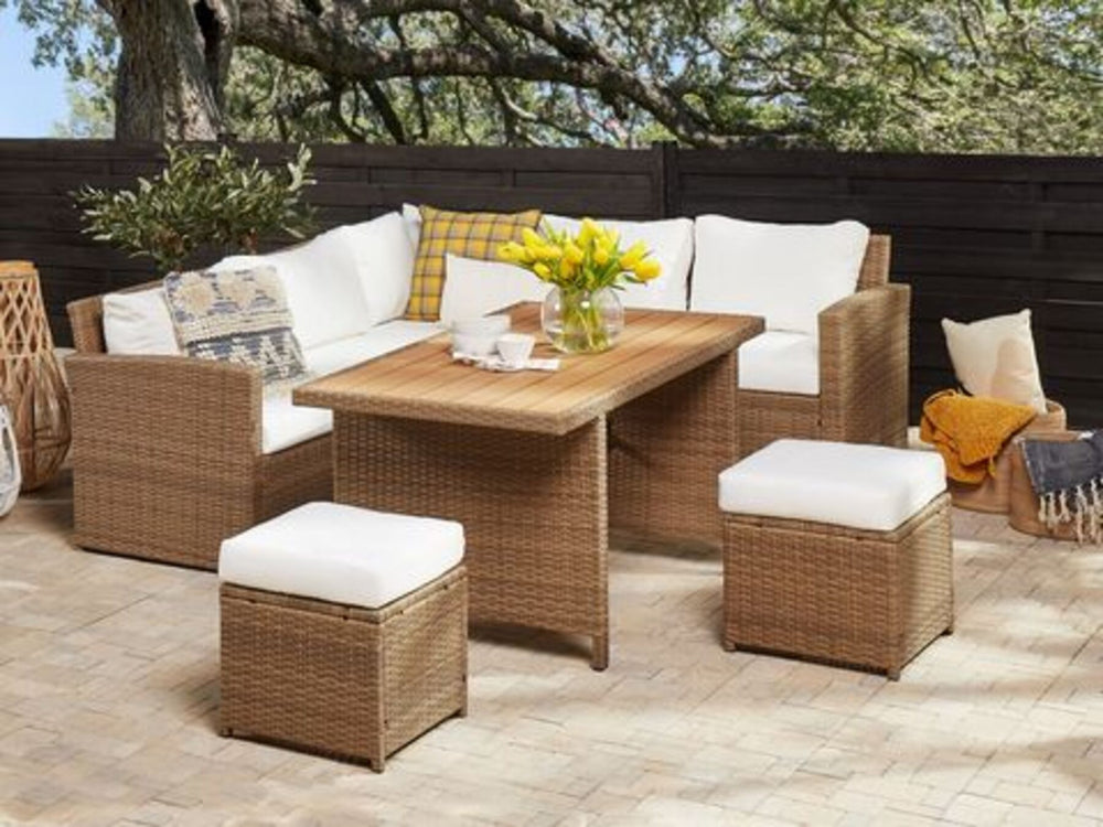 Bardi 5 Seater PE Rattan Garden Corner Sofa Set Brown and White