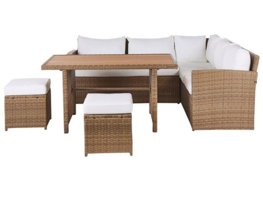 Bardi 5 Seater PE Rattan Garden Corner Sofa Set Brown and White