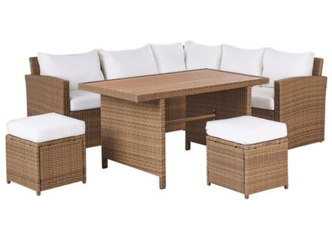 5 Seater PE Rattan Garden Corner Sofa Set Brown and White Bardi