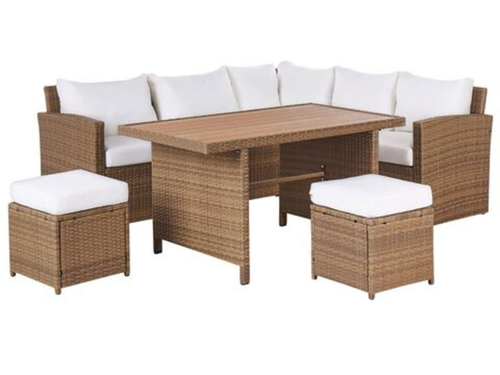 Bardi 5 Seater PE Rattan Garden Corner Sofa Set Brown and White