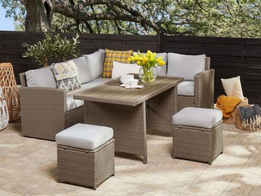 Bardi 5 Seater PE Rattan Garden Corner Sofa Set Taupe and Grey 