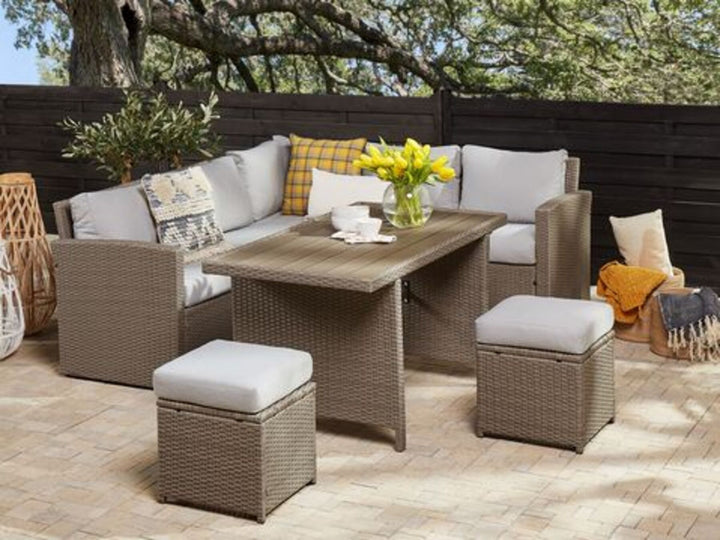 5 Seater PE Rattan Garden Corner Sofa Set Taupe and Grey Bardi