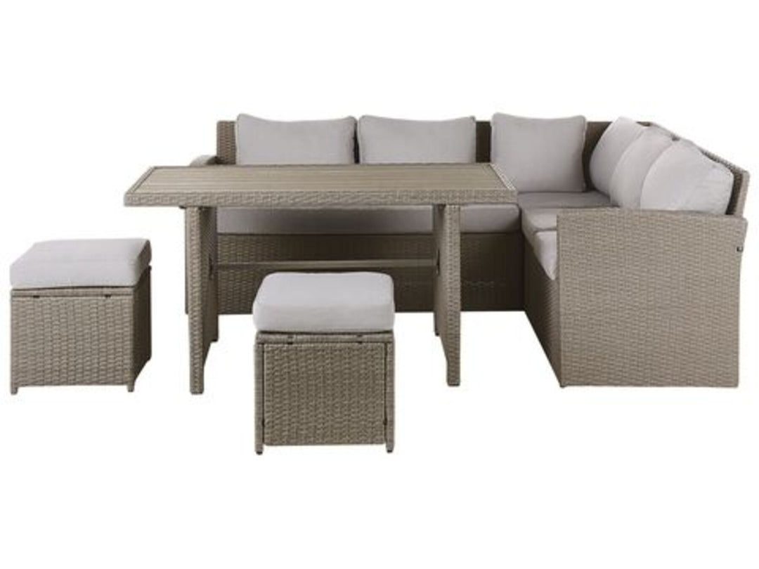 Bardi 5 Seater PE Rattan Garden Corner Sofa Set Taupe and Grey 