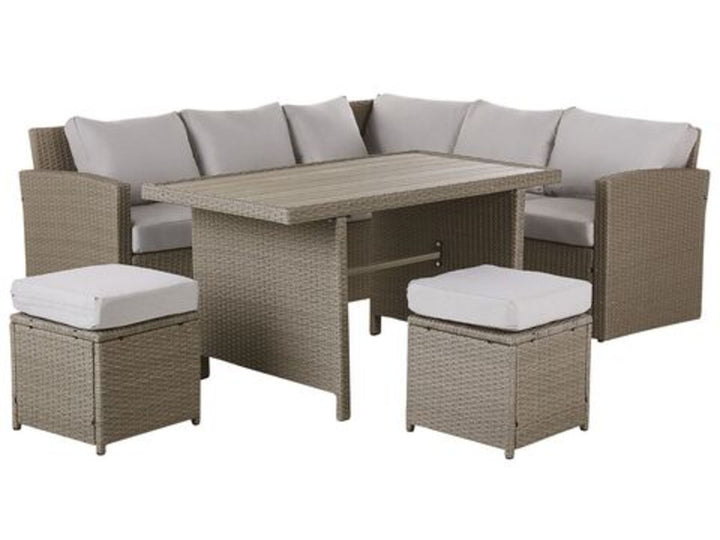 Bardi 5 Seater PE Rattan Garden Corner Sofa Set Taupe and Grey