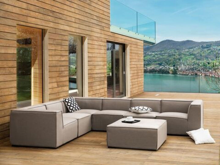 Arezzo Right Hand 7 Seater Garden Corner Sofa Set Beige
