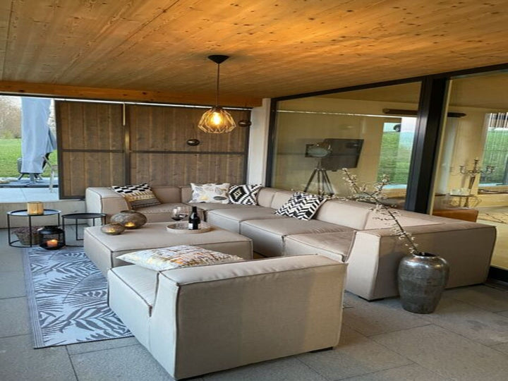 Arezzo Right Hand 7 Seater Garden Corner Sofa Set Beige