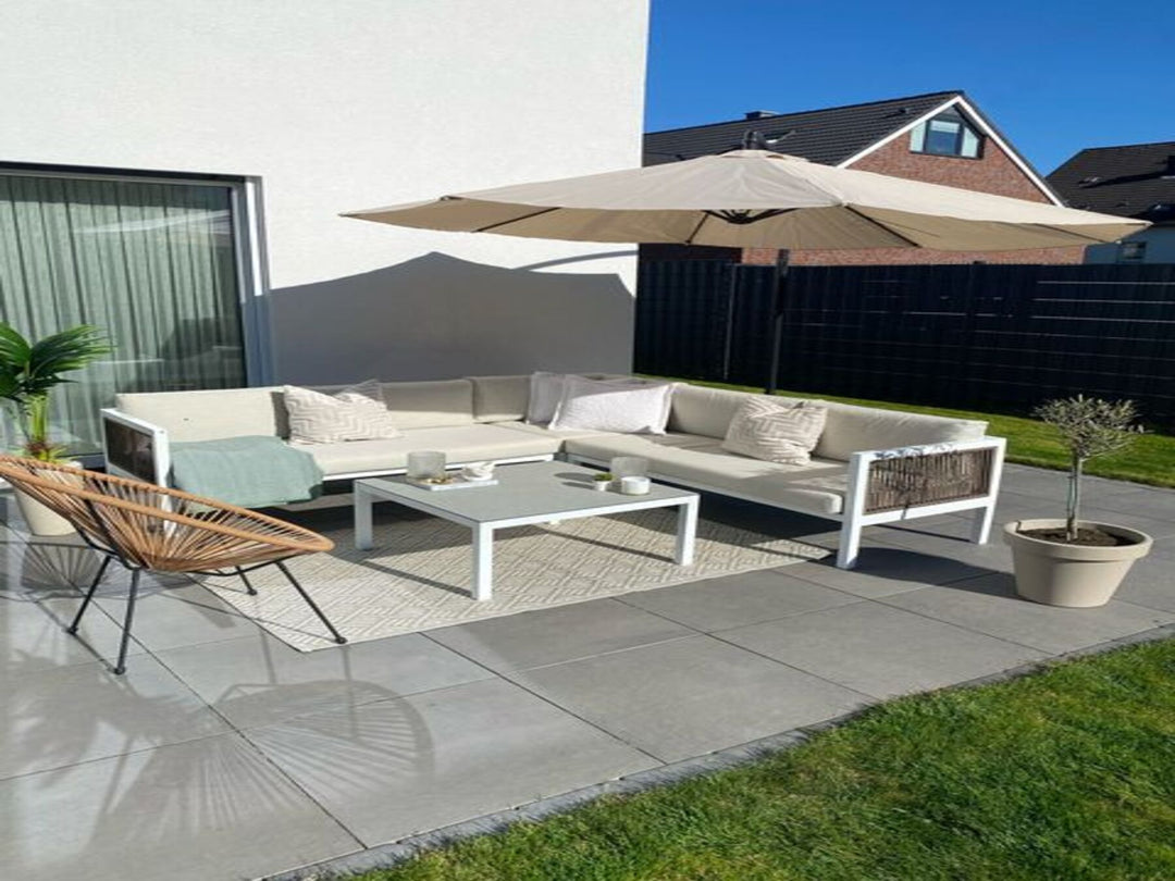 Borello Left Hand 4 Seater Aluminium Garden Corner Sofa Set White and Brown