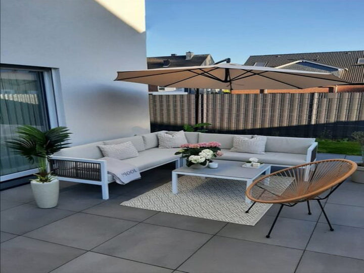 Borello Left Hand 4 Seater Aluminium Garden Corner Sofa Set White and Brown
