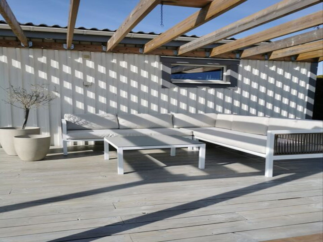 Borello Left Hand 4 Seater Aluminium Garden Corner Sofa Set White and Brown