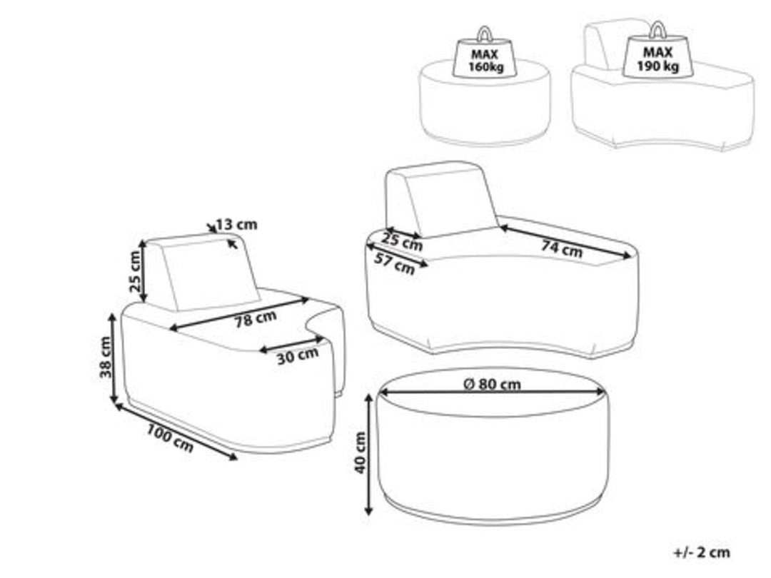 2 Seater Garden Sofa Set Light Grey Fabro