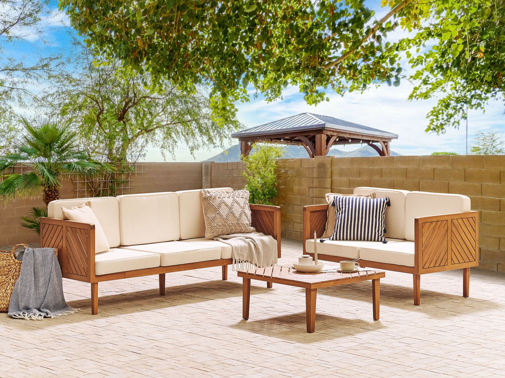 Baratti 5 Seater Acacia Wood Garden Sofa Set with Coffee Table White