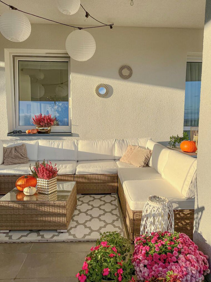Belverede 6 Seater PE Rattan Garden Lounge Set White
