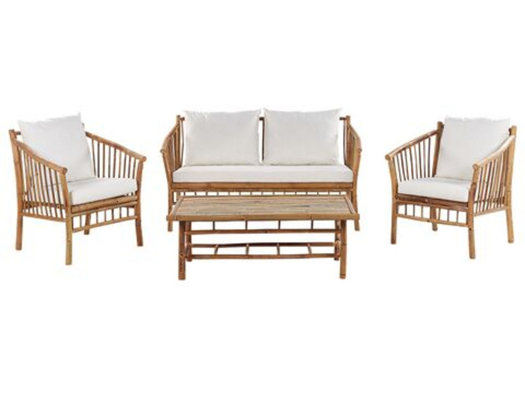 4 Seater Bamboo Wood Garden Sofa Set White Maggoire