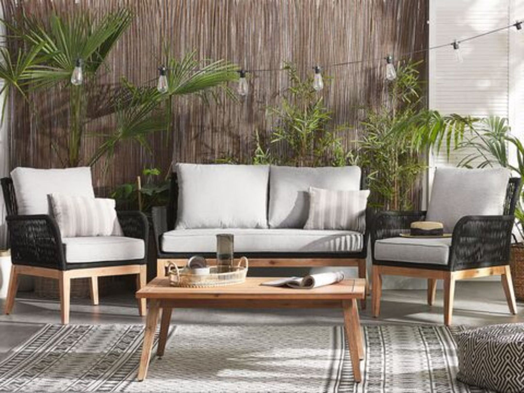 Merano II 4 Seater Acacia Wood Garden Sofa Set Grey and Black