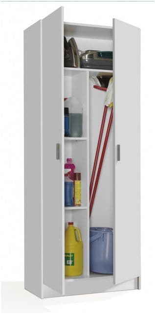 Utility Multi Purpose White 2 Door Storage Broom Cupboard Elizeo